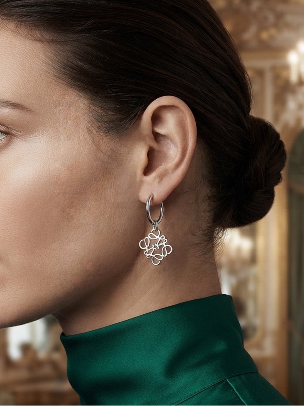 LOEWE Silver Tone Logo Earrings